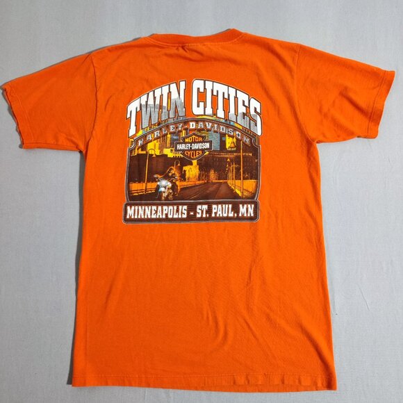 Harley-Davidson men's T-shirt size M orange double side decorated short sleeve - Picture 3 of 8